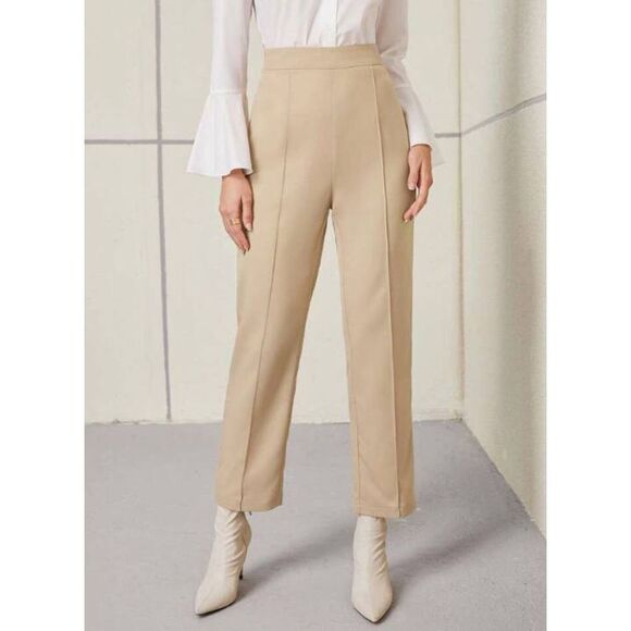 MNG Mango Women's High Waist Pleat Trouser Pants Beige | Size M‎ - Picture 1 of 8